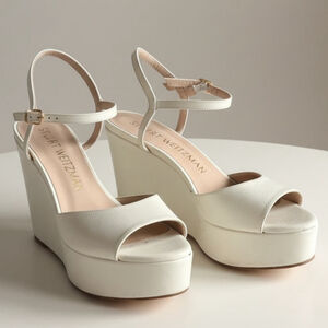 Stuart Weitzman White leather Platform Wedge Sandals Shoes 8